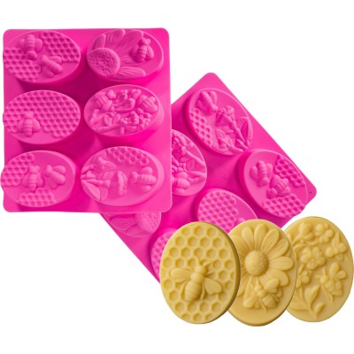 Silicone Soap Moulds – Bee Design – 6 Cavity Tray – Pack of 2 – For Soap, Wax or Resin