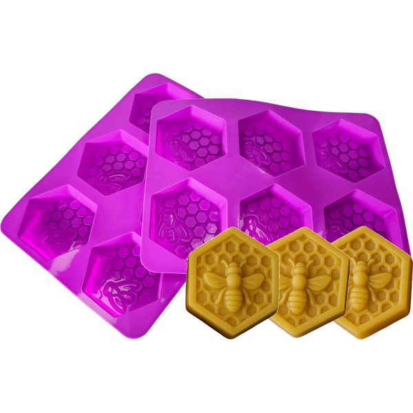 Silicone Soap Moulds: Honeycomb with Bee Design - 6-Cavity Tray (Pack of 2) Reusable & Flexible
