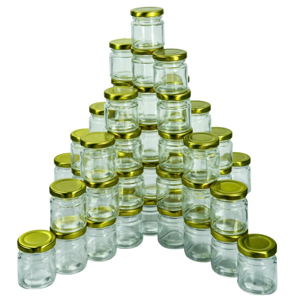 50g Round Glass Honey Jars – 48 Pack – Gold Lids Included – Food Safe