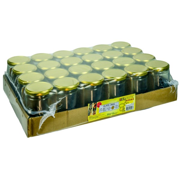 454g (1lb) Round Glass Honey Jars – 24 Pack – Gold Lids with Silicone Seal – Food Safe
