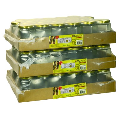 340g Hexagonal Glass Honey Jars – 66 Pack – Gold Lids with Silicone Seal – Food Safe
