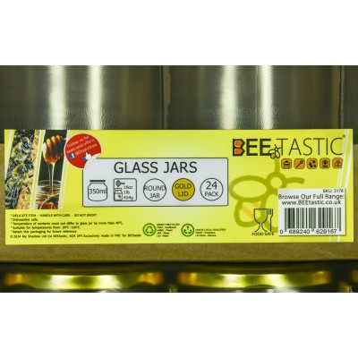 454g Round Glass Honey Jars – 72 Pack – Gold Lids with Silicone Seal – Food Safe