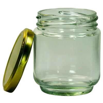 227g Round Glass Honey Jars – 105 Pack – Gold Lids with Silicone Seal – Food Safe